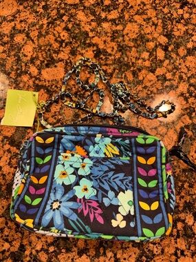 Vera Bradley Navy Floral Quilted Crossbody with Multicolor Accents